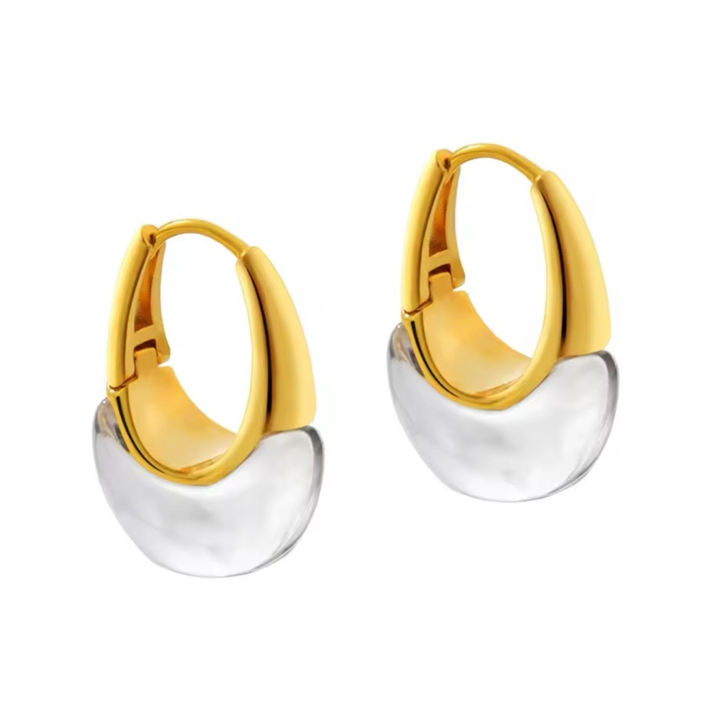 Gold and Silver Crescent Earrings with Two-Tone Design